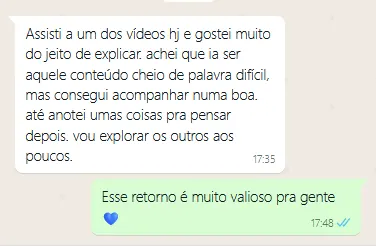 Mensagem sobre os vídeos do Emotize e resposta do suporte