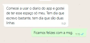 Mensagem sobre o diário do Emotize e resposta do suporte